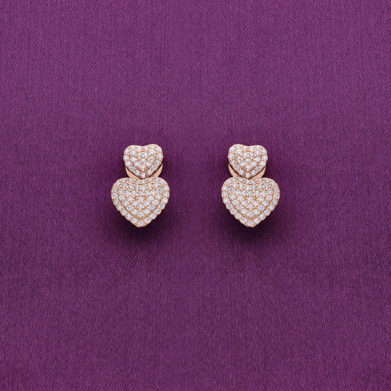 Pave Dual Hearts Zircon Silver Drop Earrings