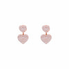 Pave Dual Hearts Zircon Silver Drop Earrings