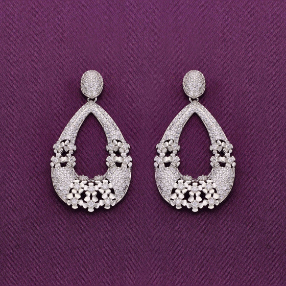 Elegant Charm Zircon Studded Silver Drop Earrings