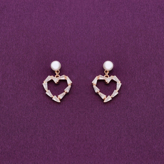 Intricate Heart Pearl Silver Earrings