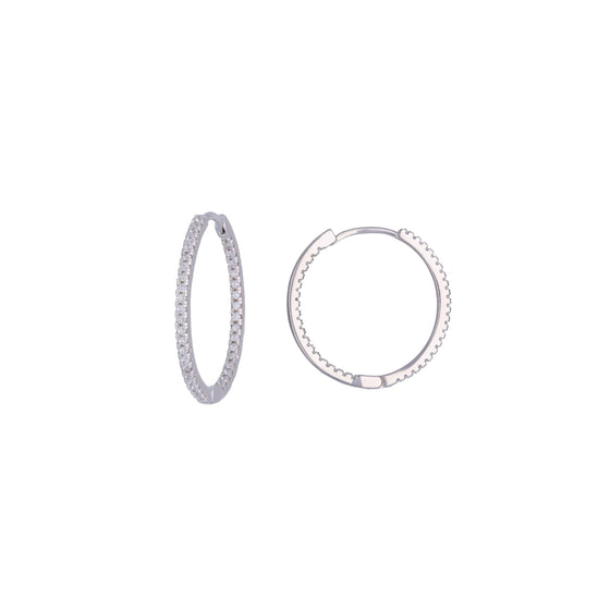 Classic Diamond Studded Silver Hoop Earrings