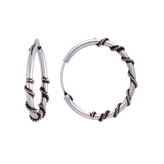 Sterling Twisted Oxidized Wires Silver Hoops Earrings