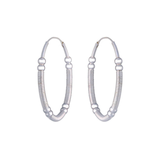 Elegant Beaded Sterling Silver Hoops Earrings