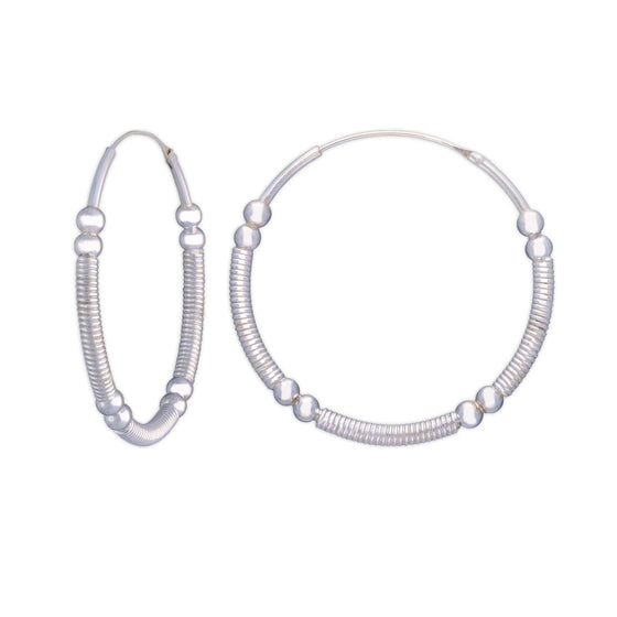 Elegant Beaded Sterling Silver Hoops Earrings