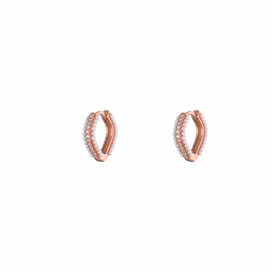 Trendy Simple Pearl Silver Hoops Earrings