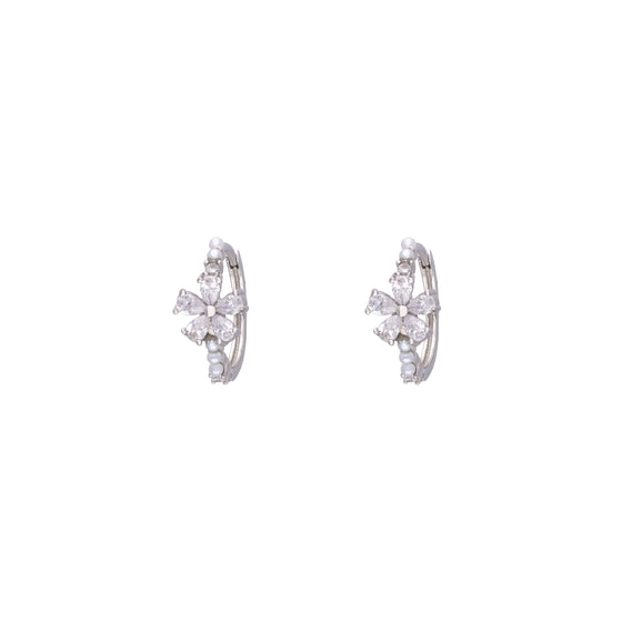 Floral Crystal Sterling Silver Hoops Earrings