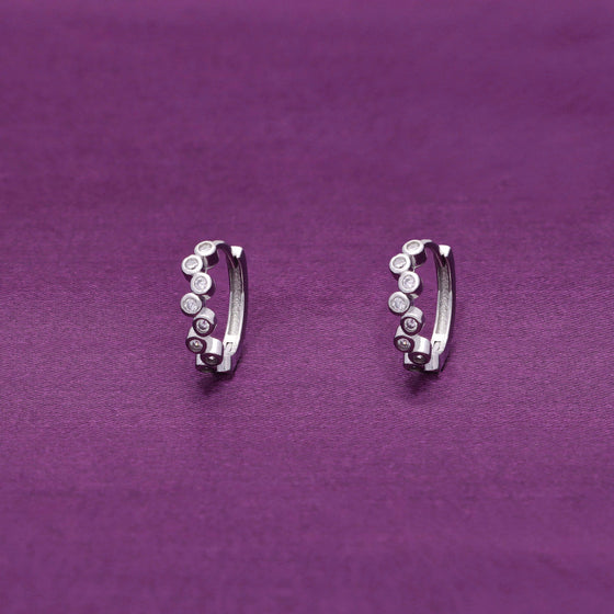 Diamond Dots Silver Hoop Earrings