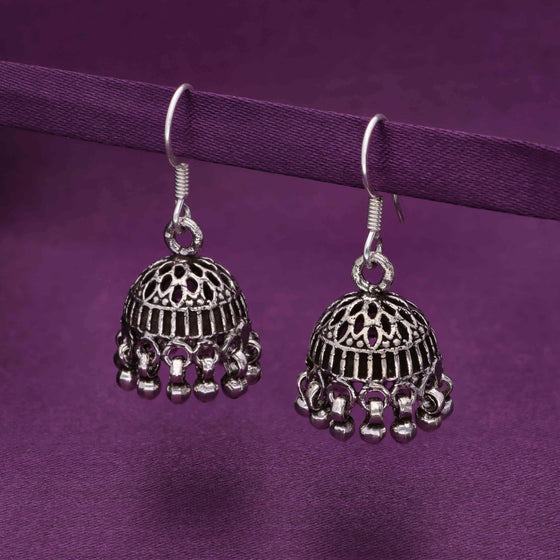 Crown Dome Silver Jhumki Earrings