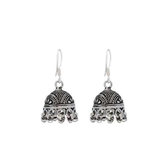 Aesthetic Dome Silver Jhumki Earrings