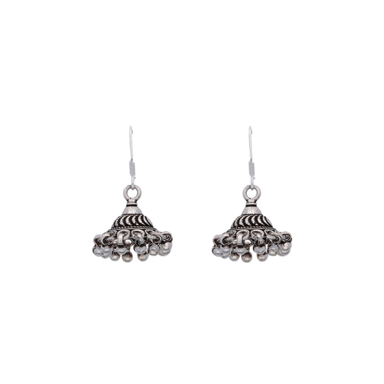 Swirling Dome Silver Jhumki Earrings