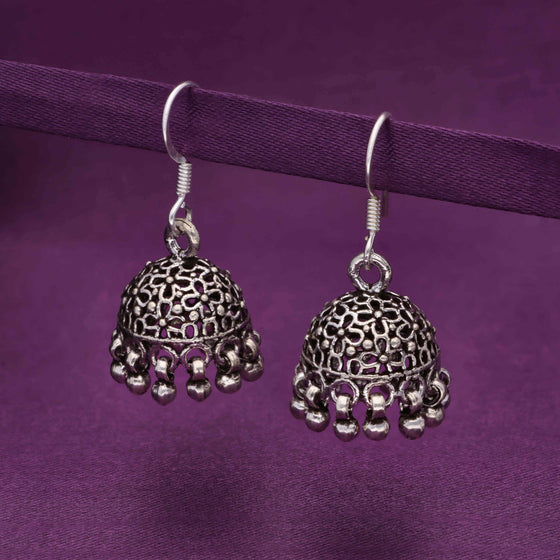 Blooming Dome Silver Jhumki Earrings