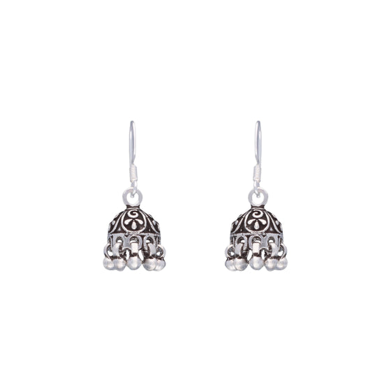 Royal Dome Silver Jhumki Earrings