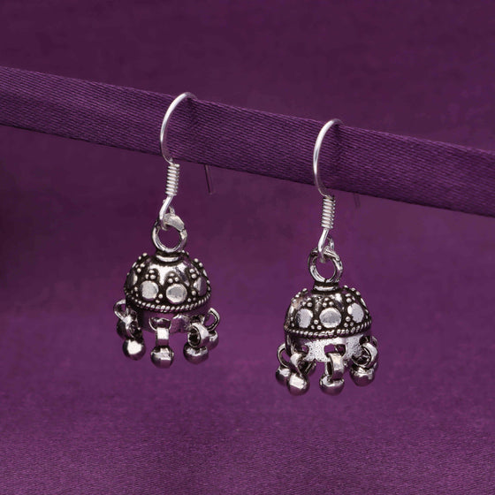 Spaced Out Dome Silver Jhumki Earrings