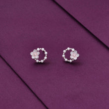  Charming Circular Floral Pearl Silver Stud Earrings