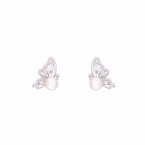 Sparkling Wings Pearl Silver Earrings