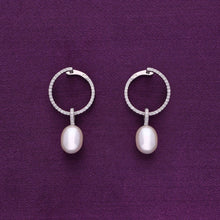 Shimmering Zircon Hoops Silver Pearl Earrings