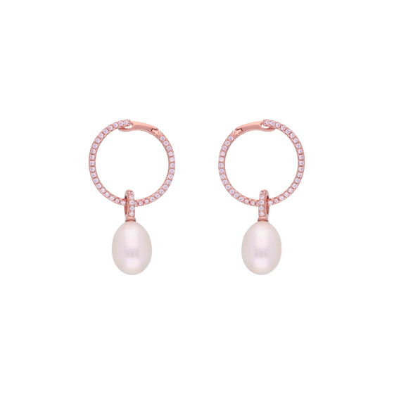 Shimmering Zircon Hoops Silver Pearl Earrings