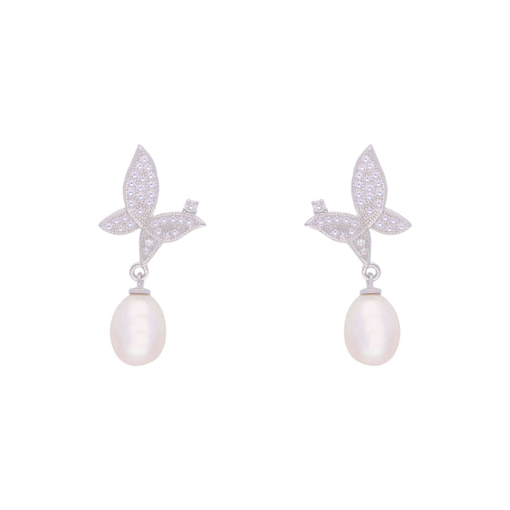 Brilliant Butterflies Pearl Silver Earrings