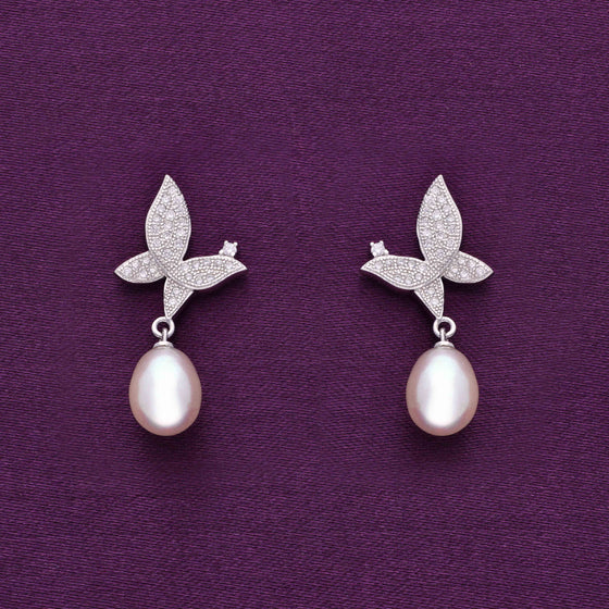 Brilliant Butterflies Pearl Silver Earrings