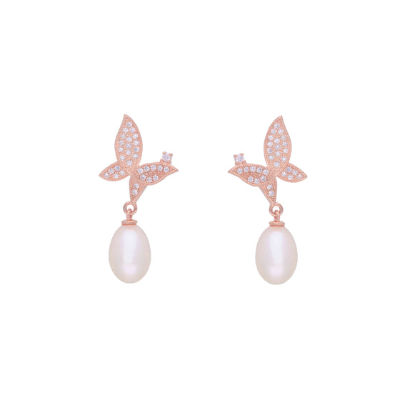 Brilliant Butterflies Pearl Silver Earrings