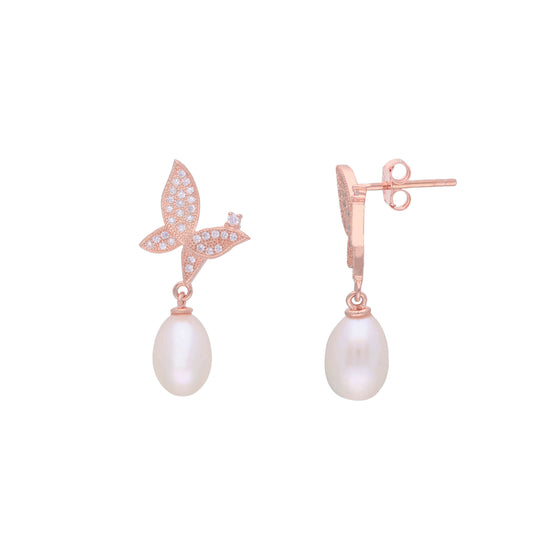 Brilliant Butterflies Pearl Silver Earrings