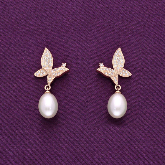 Brilliant Butterflies Pearl Silver Earrings
