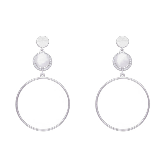 Pretty Pearly Hoops Silver Earrings