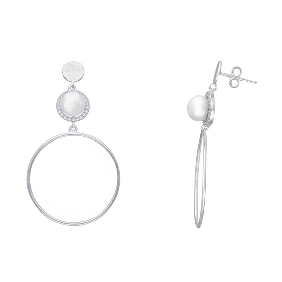Pretty Pearly Hoops Silver Earrings