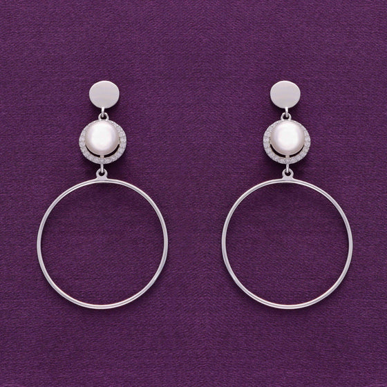 Pretty Pearly Hoops Silver Earrings