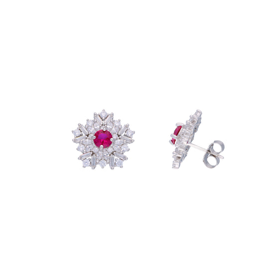 Blooming White & Pink Statement Silver Studs Earrings