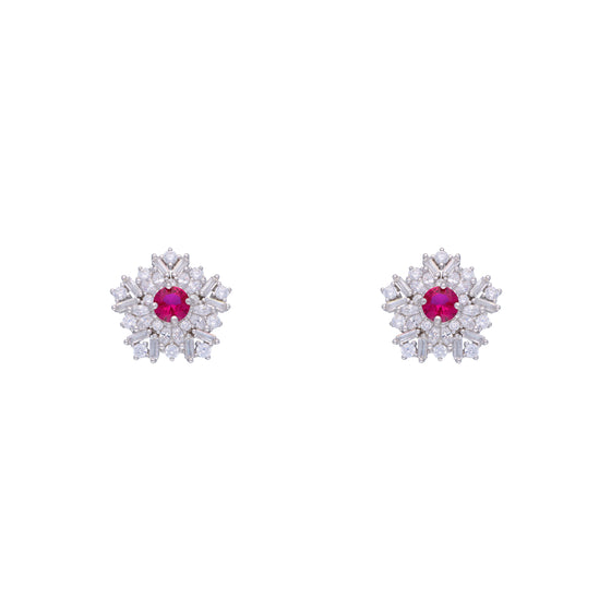 Blooming White & Pink Statement Silver Studs Earrings