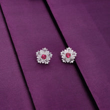  Blooming White & Pink Statement Silver Studs Earrings