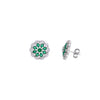 Minimalistic White & Green Floral Marquise Silver Earrings