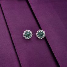  Minimalistic White & Green Floral Marquise Silver Earrings