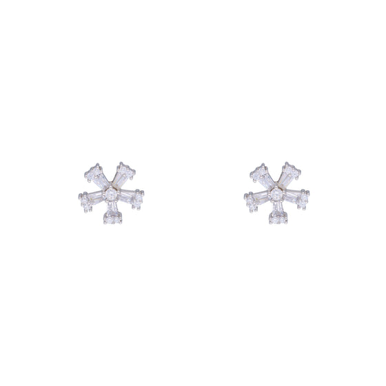 Minimalistic Starry Spectacle Floral Silver Earrings