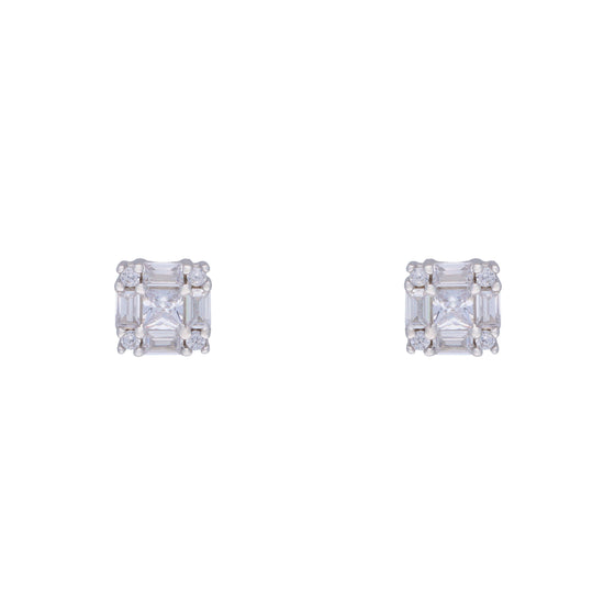 Square Cut Minimal Crystals Casual Silver Studs Earrings