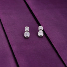  Dual Rectangular Crystals Casual Silver Studs Earrings