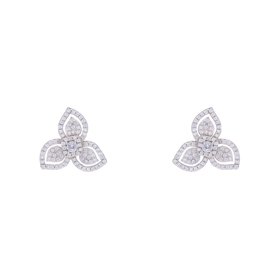 Elegant Diamond Studded Floral Silver Earrings