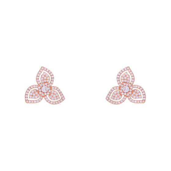 Elegant Diamond Studded Floral Silver Earrings