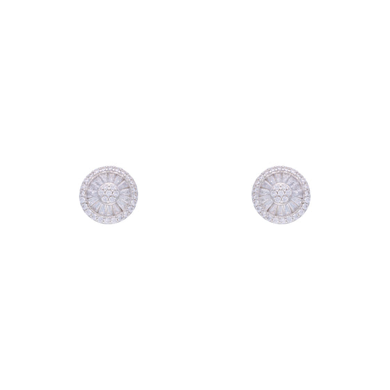 Classic Crystal Studs Circular Silver Earrings