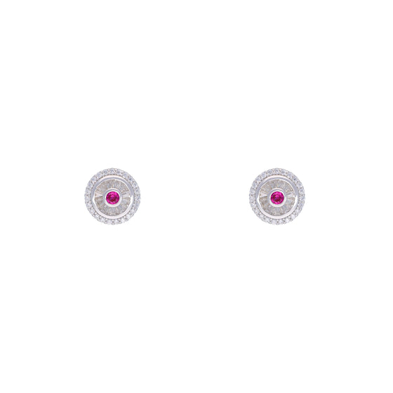 Circle of Aura White and Pink Circular Silver Earrings