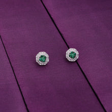  White & Green Zirconia Casual Silver Studs Earrings
