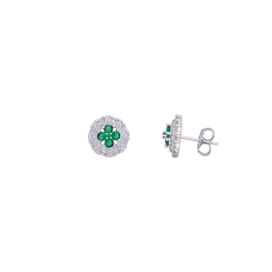 White & Green Zirconia Casual Silver Studs Earrings