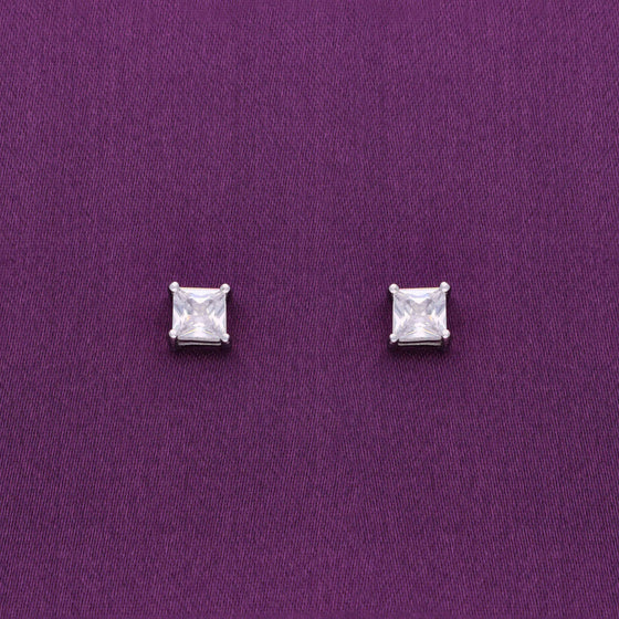 Shimmering Squares Casual Silver Studs Earrings