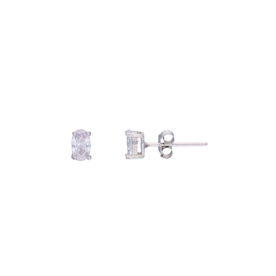 Oval Cut Crystals Casual Silver Studs Earrings