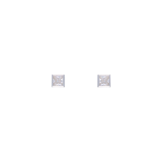 Square Crystals Casual Silver Studs Earrings