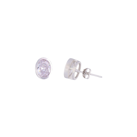 Crystals Oval Casual Silver Studs Earrings