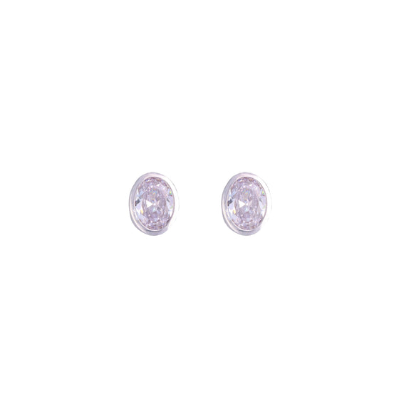 Crystals Oval Casual Silver Studs Earrings