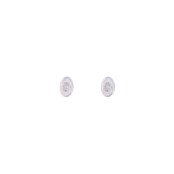 Oval Shaped Crystal Casual Silver Studs Earrings
