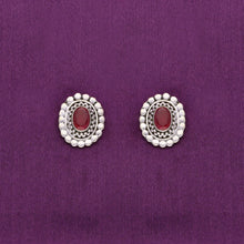  Red Sterling Ovals Casual Silver Studs Earrings